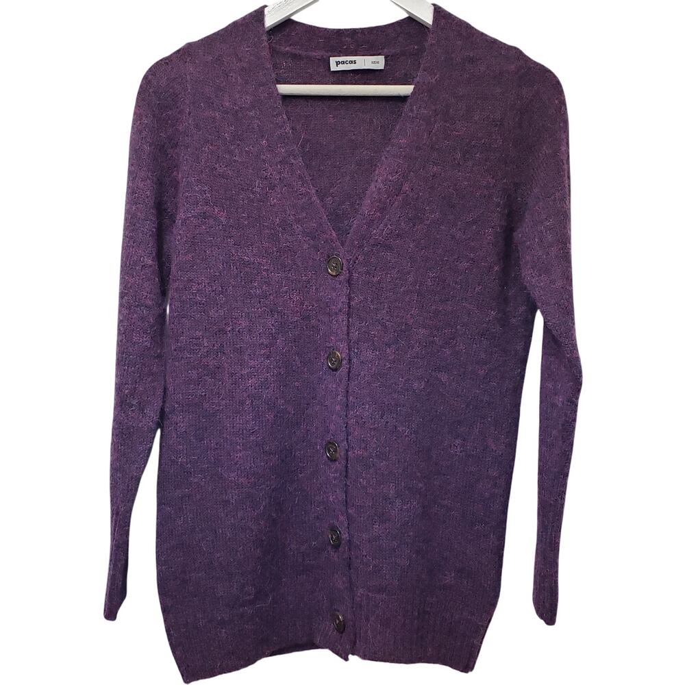 PACAS Alpaca Blend Cardigan Sweater Dark Heather Purple Women's Size XS